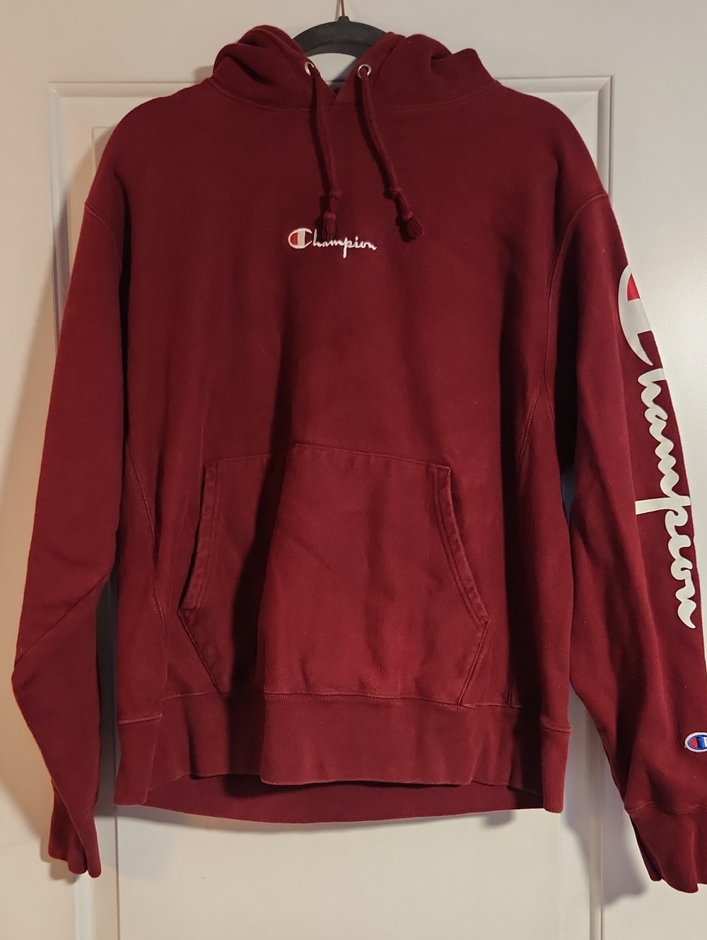 Champion Men's Maroon Hooded Sweatshirt with Sleeve Script